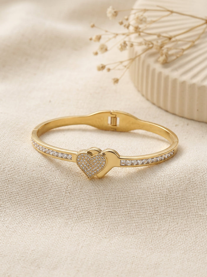 Heart Stone Gold Bangle Bracelet