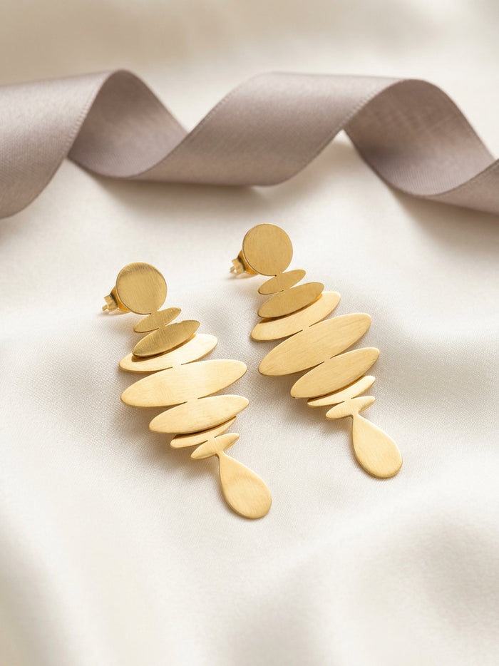 Brushed Gold Layered Disc Drop Earrings