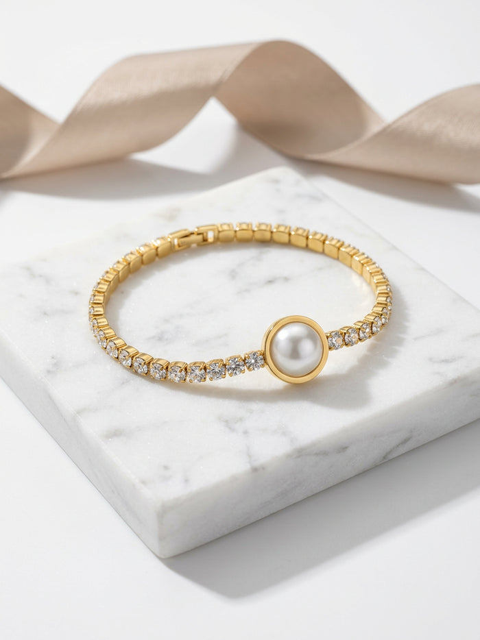 Pearl Stone Gold Tennis Bracelet