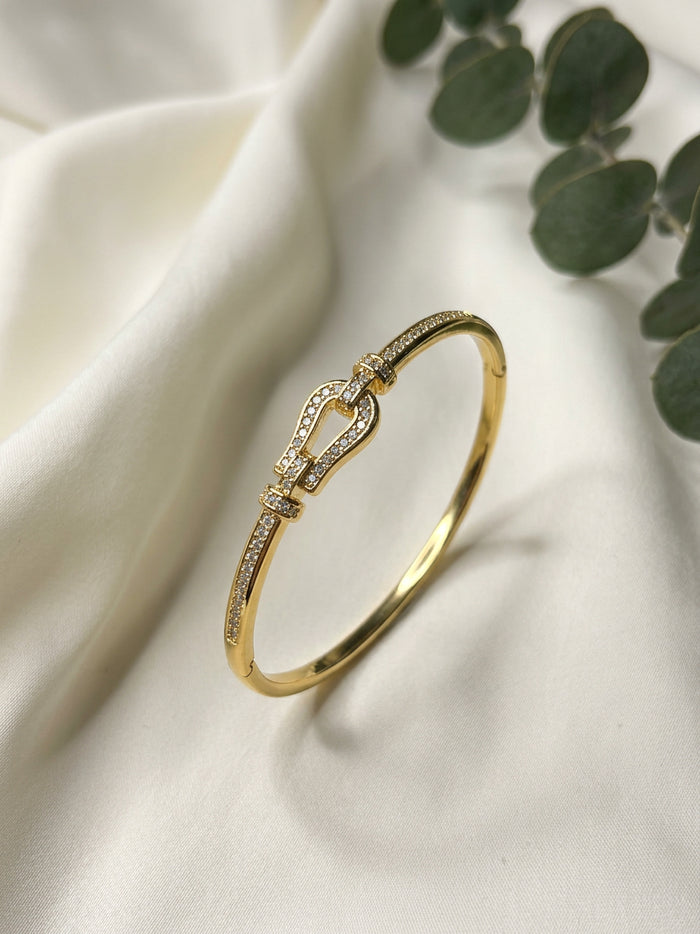 Horseshoe Buckle Stone Gold Bangle Bracelet