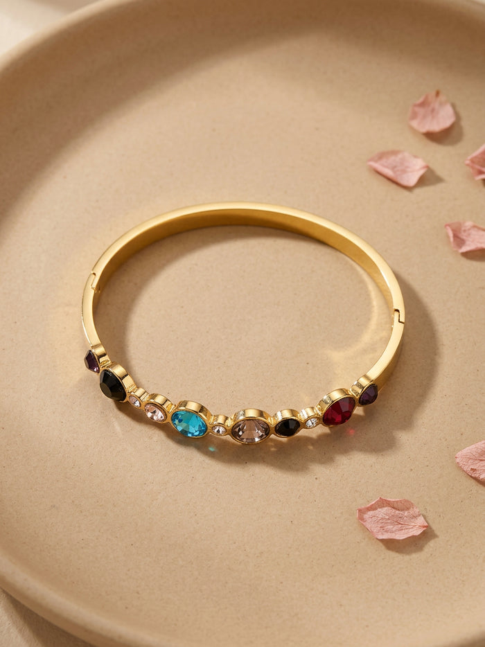 Multicolour Stone Gold Bangle Bracelet