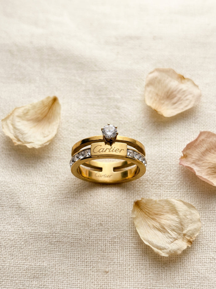 Solitaire Layered Stone Gold Ring