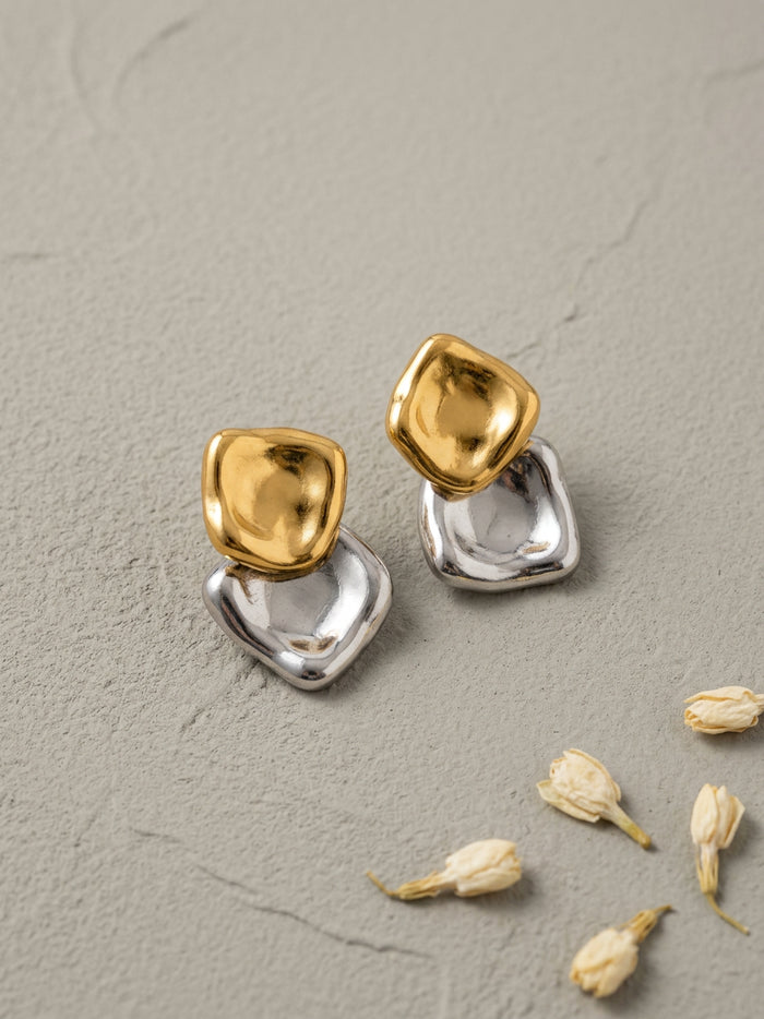 Gold Silver Dual Tone Drop Earrings