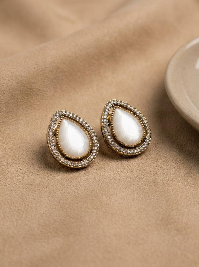 Pearl White Teardrop Stud Earrings