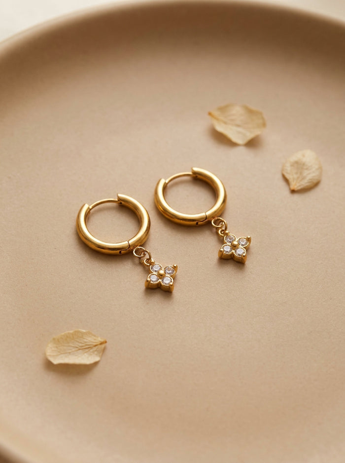 Gold Huggie Hoops with Kundan Flower Charm