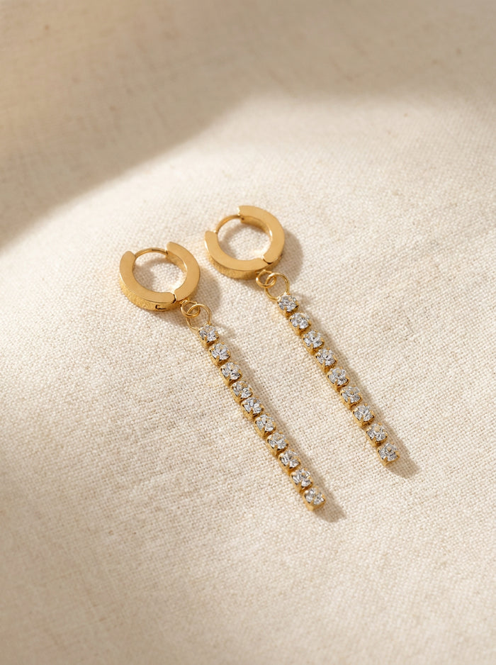Gold Hoops with Crystal Drop Line