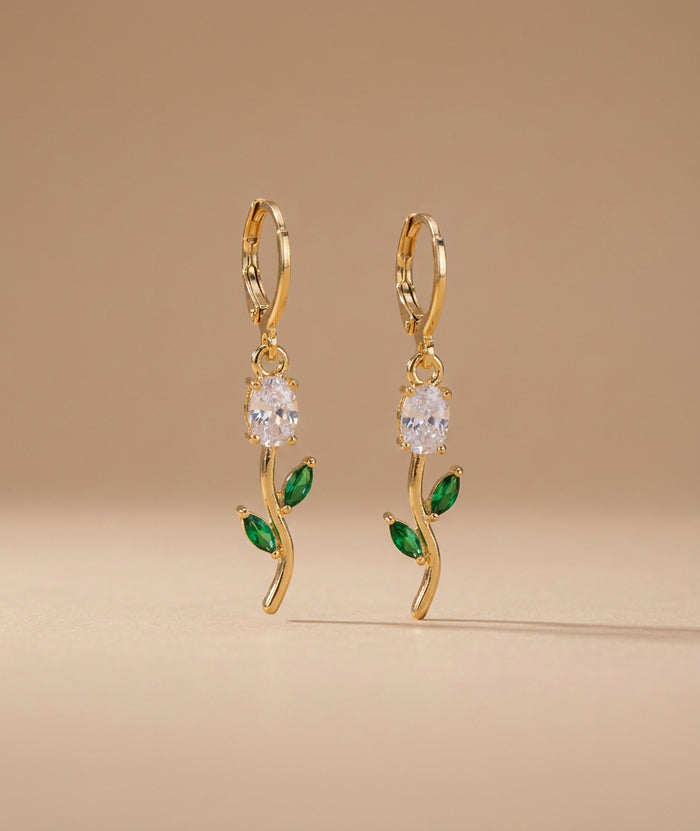 Gold Tulip Stem Drop Earrings