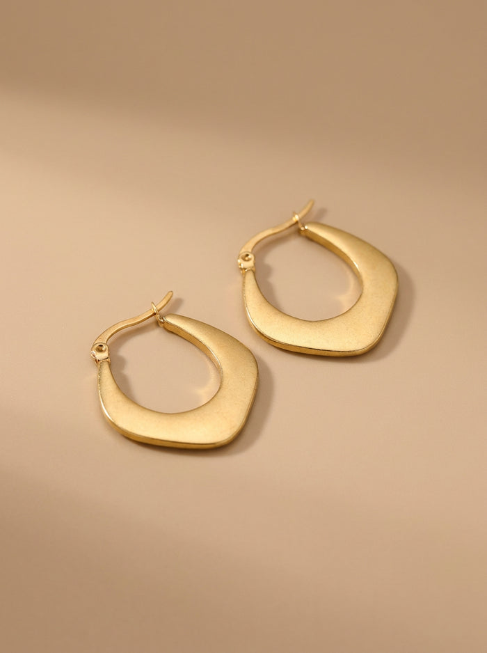 Gold Brushed Angular Hoop Earrings