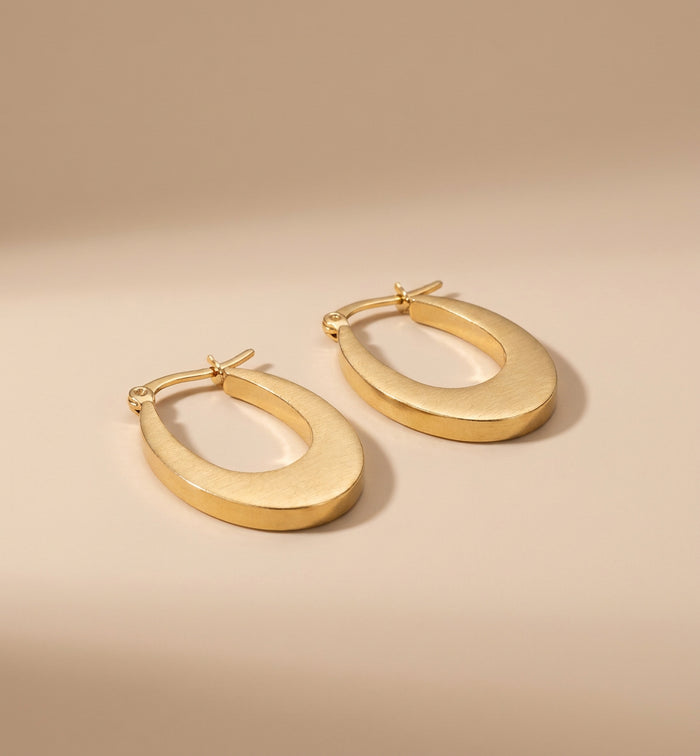 Gold Brushed Oval Hoop Earrings