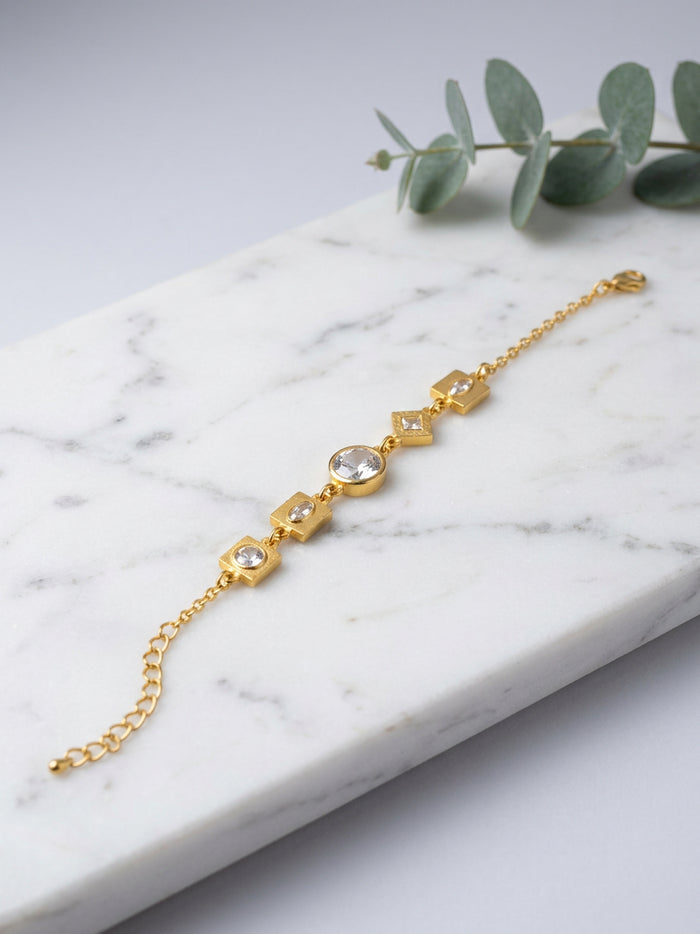Geometric Stone Gold Chain Bracelet