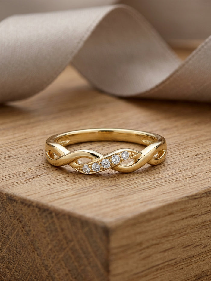 Braided Stone Gold Band Ring for Women