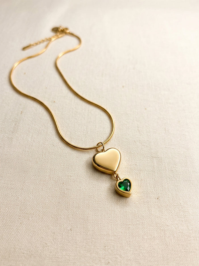 Emerald Heart Double Drop Gold Pendant