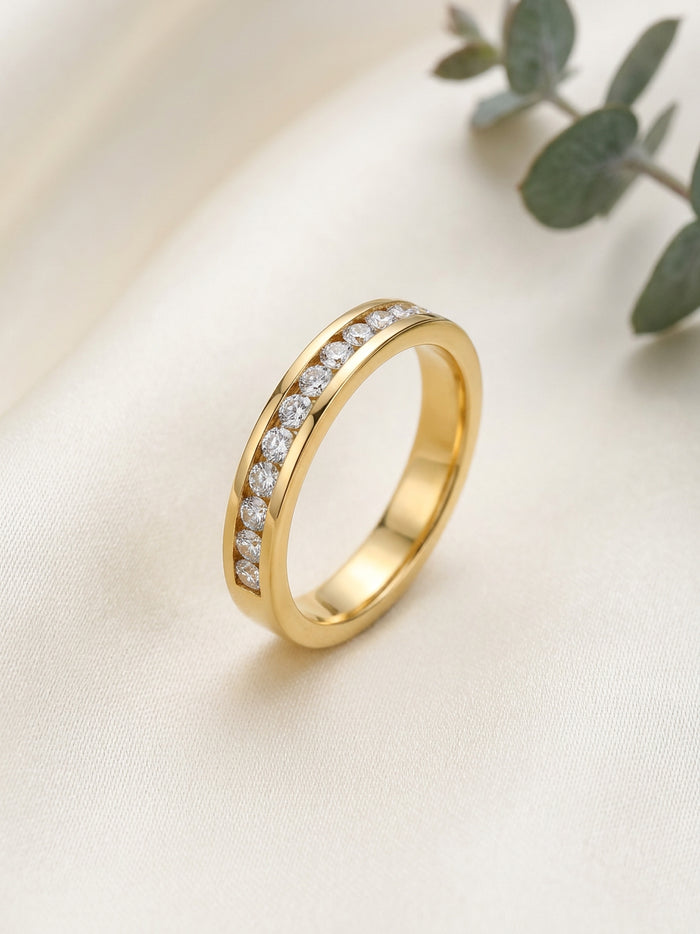 Channel Set Stone Gold Band Ring