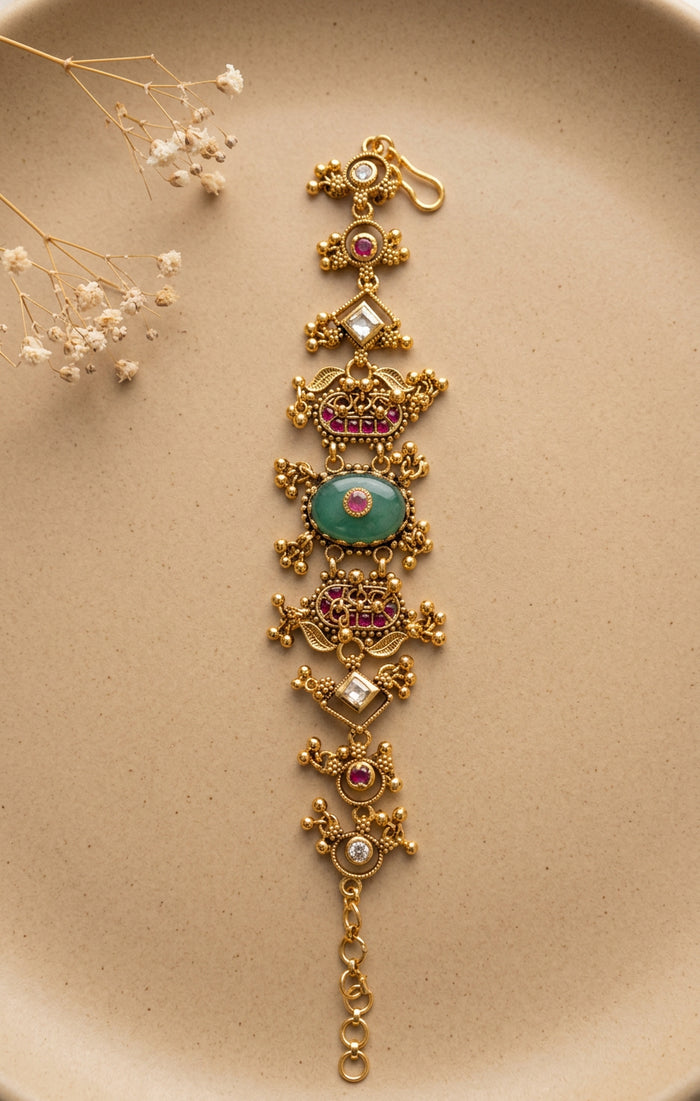 Green Stone Ethnic Statement Heritage Bracelet