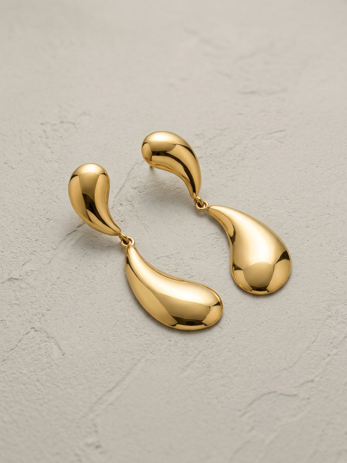 Glossy Gold Teardrop Drop Earrings