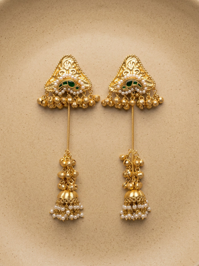 Green Stone Kashmiri Jhumka Drop Earrings