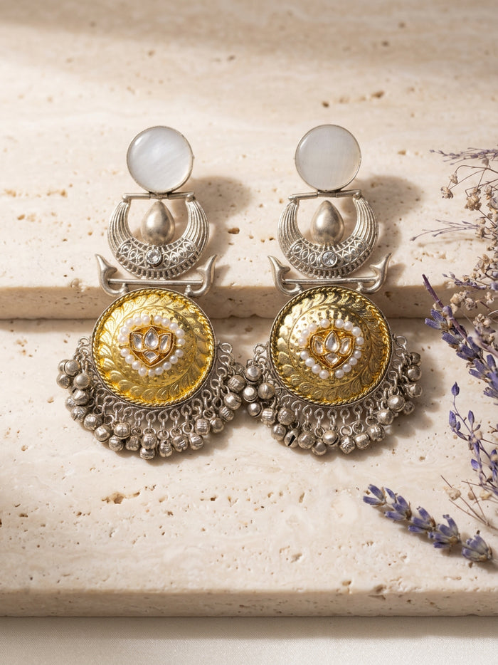 Kashmiri Two-Tone Chandbali Earrings