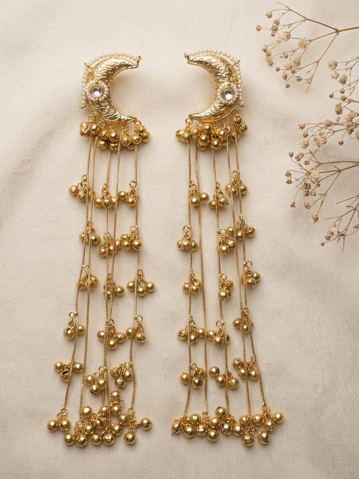 Long Chain Kashmiri Crescent Earrings