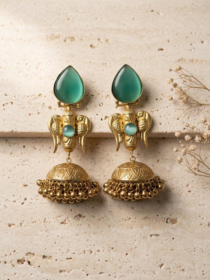 Aqua Green Stone Kashmiri Bridal Earrings