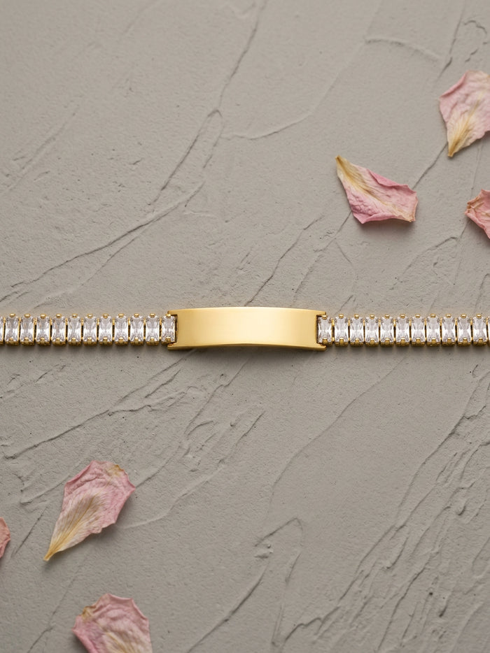 Baguette Stone ID Plate Gold Bracelet