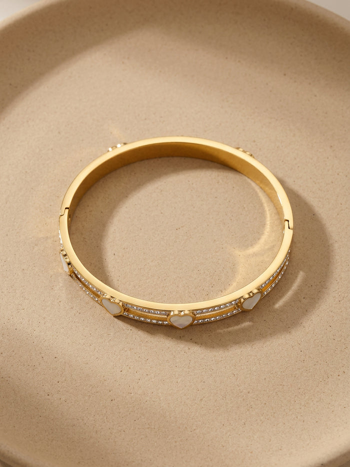 Pearl Heart Stone Gold Bangle Bracelet