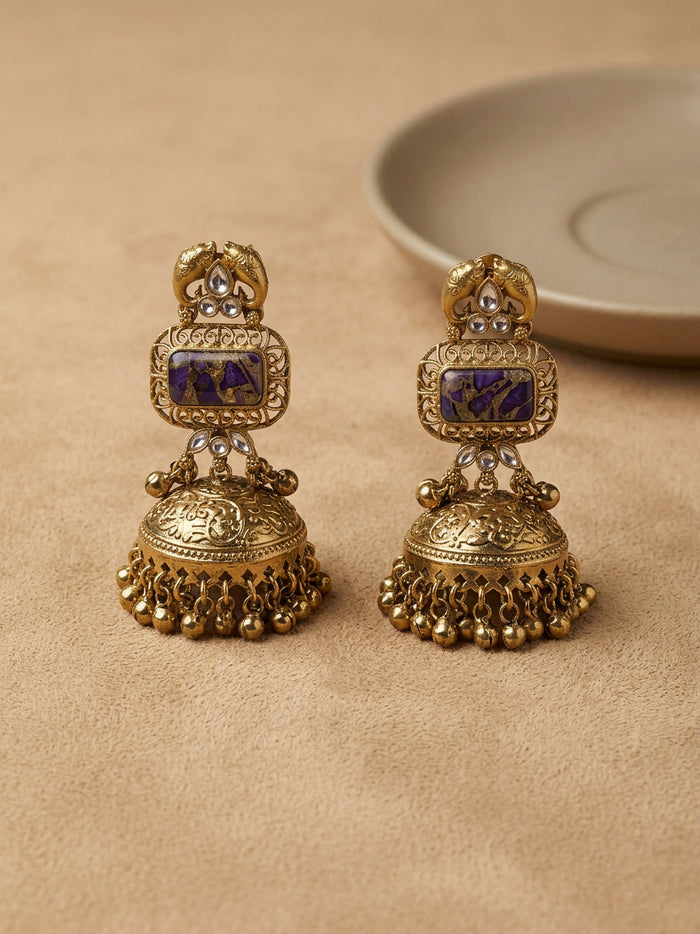 Purple Stone Kashmiri Jhumka Earrings