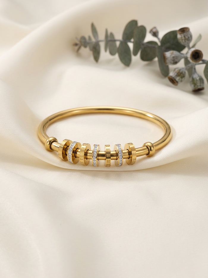 Gold Bangle Bracelet with Stone Rings