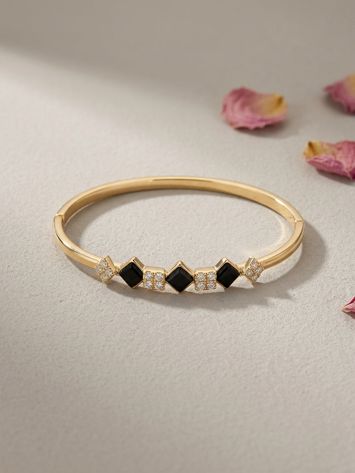Black Stone Gold Bangle Bracelet