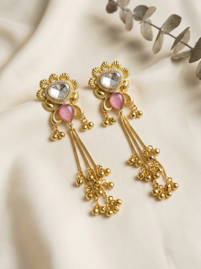 Pink Stone Kashmiri Dehjoor Earrings