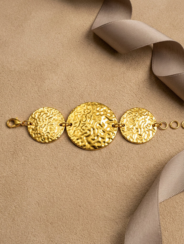 Hammered Disc Gold Bracelet for Women