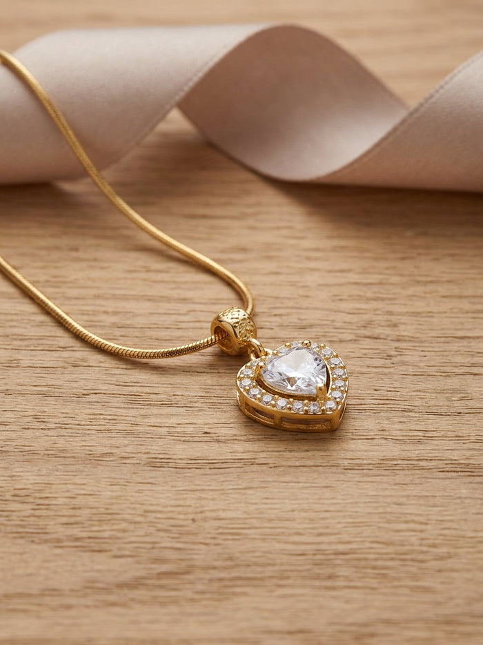 Heart Halo Stone Pendant Gold Snake Chain
