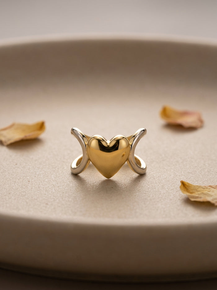 Gold Heart Two-Tone Statement Ring