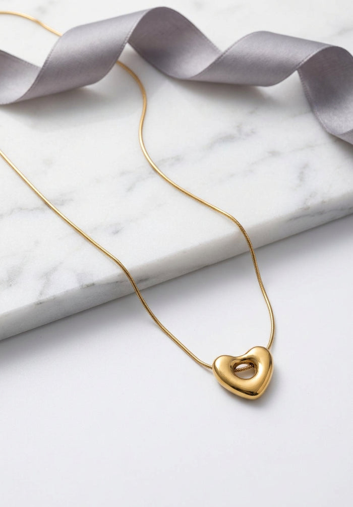 Puffed Heart Pendant Gold Chain Necklace