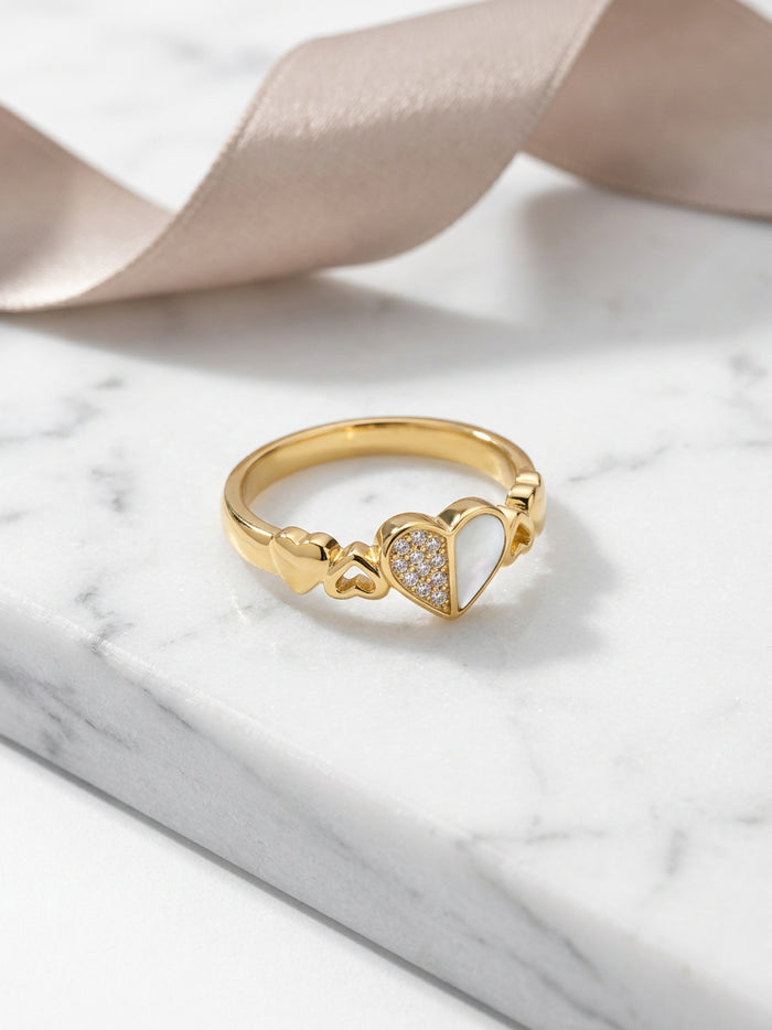 Pearl White Half Heart Stone Gold Ring