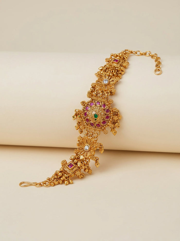 Ruby Flower Antique Gold Heritage Bracelet