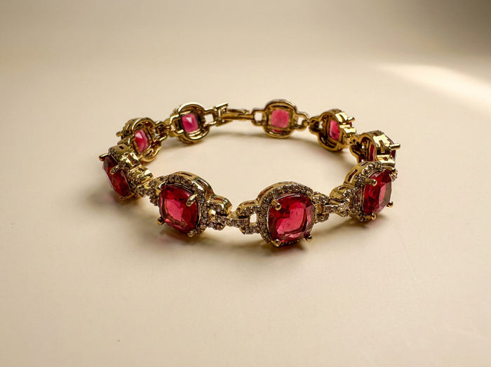 Ruby Oval Statement Bracelet with Stone Links