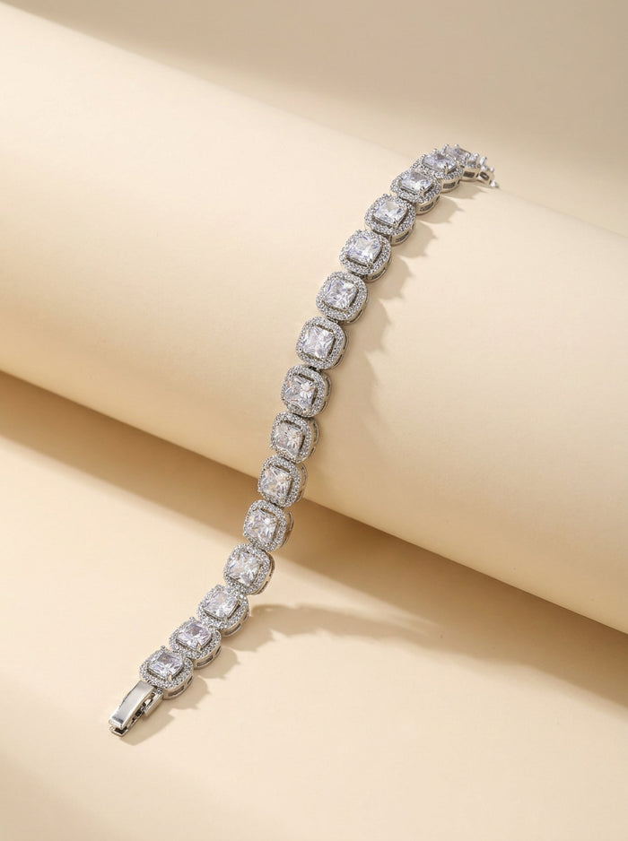 Clear Round Halo Tennis Bracelet