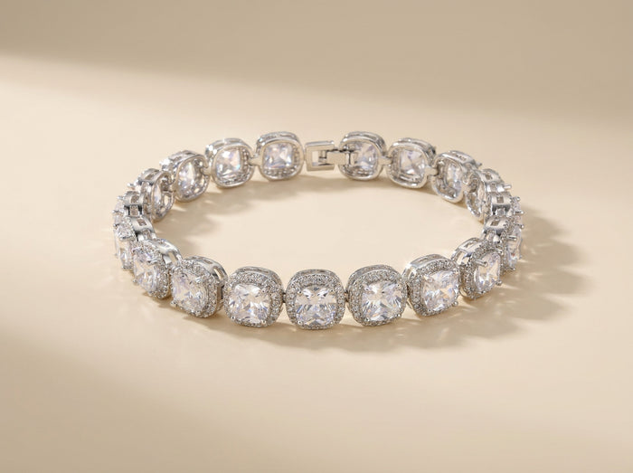 Clear Cushion-Cut Halo Bracelet
