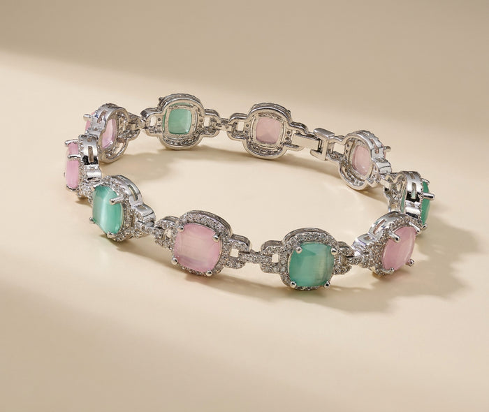 Mint and Pink Cushion Stone Bracelet