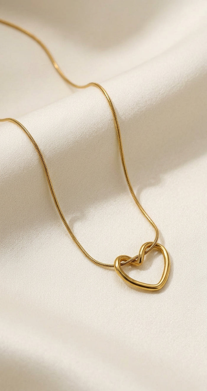 Open Heart Knot Pendant Gold Snake Chain