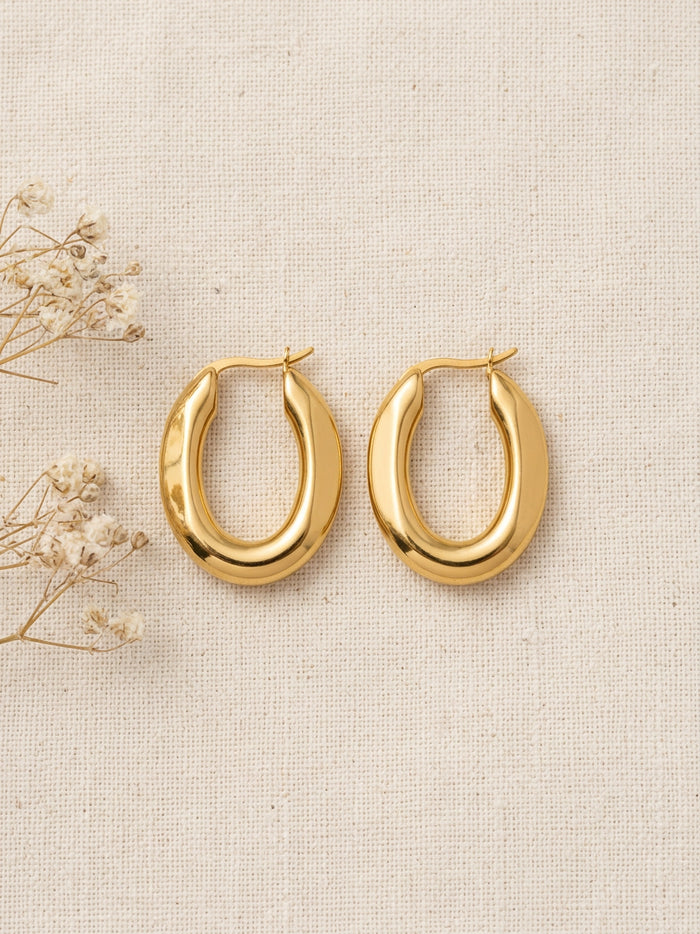 Chunky Oval Gold Hoop Earrings for Women