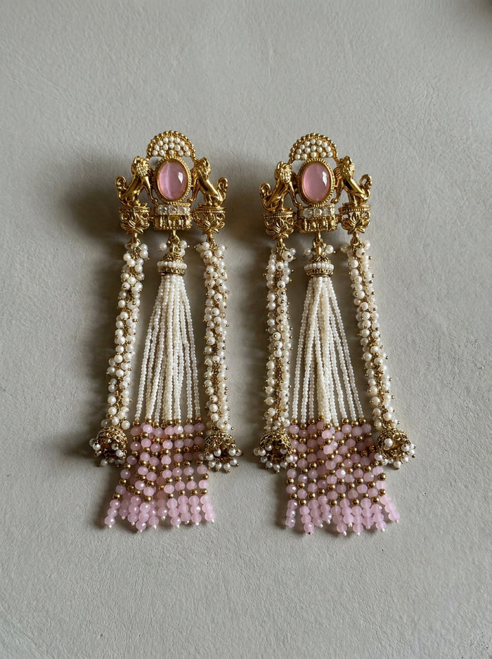 Pink Cat's-Eye Pearl Tassel Earrings
