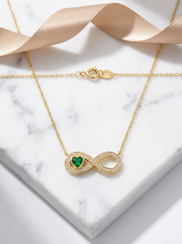 Green Heart Infinity Stone Gold Necklace