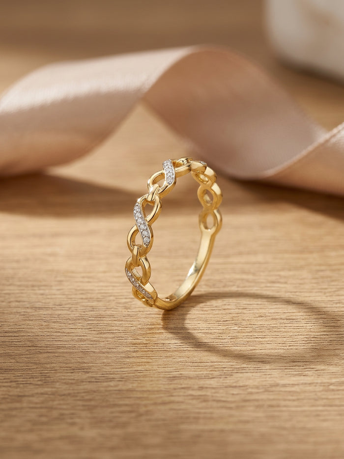 Infinity Link Stone Gold Ring for Women