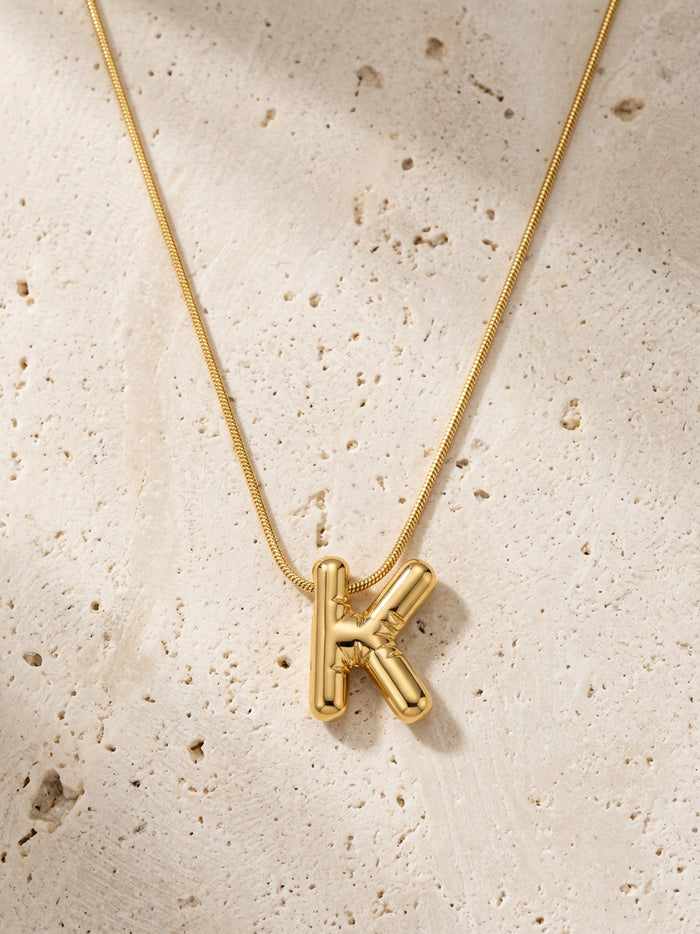 Gold Bubble Initial Letter Pendant Chain