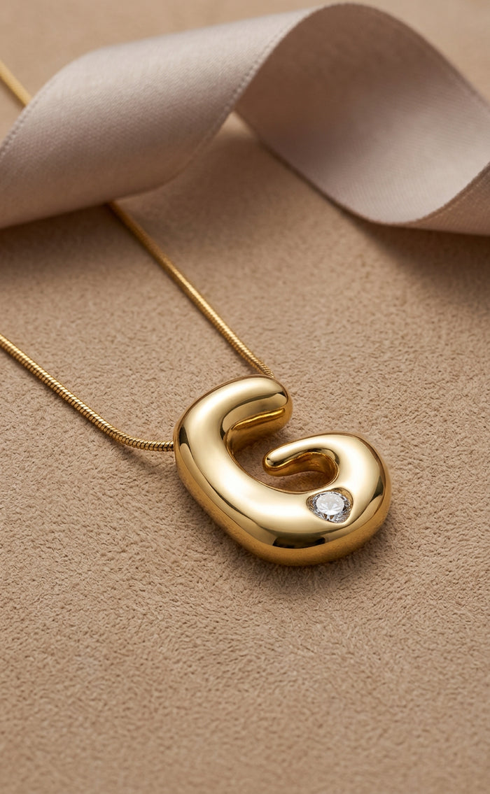 Bubble Initial Stone Gold Pendant Necklace