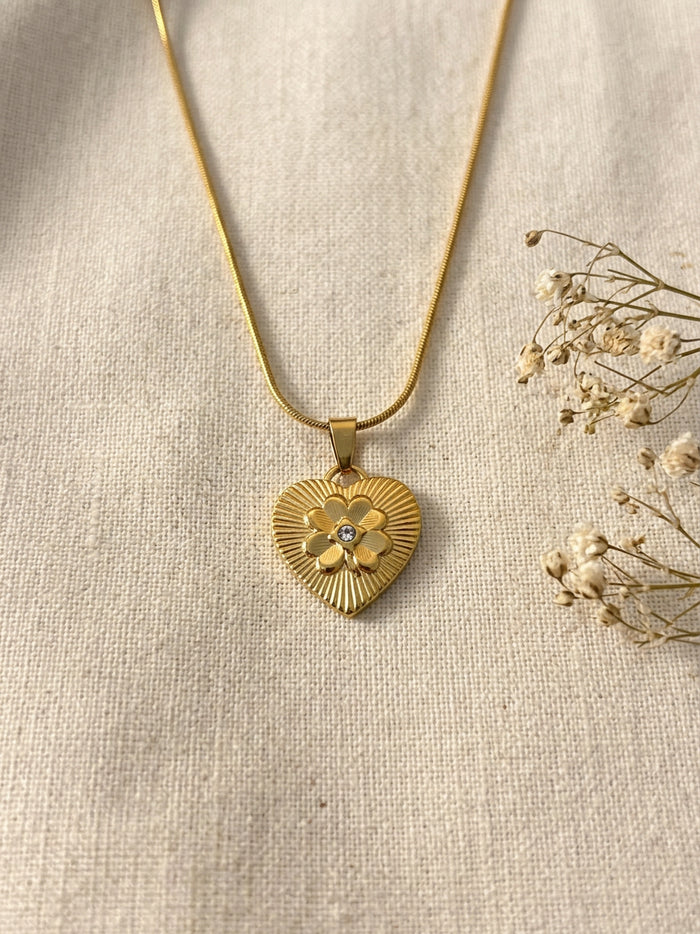 Sunburst Clover Heart Pendant Necklace