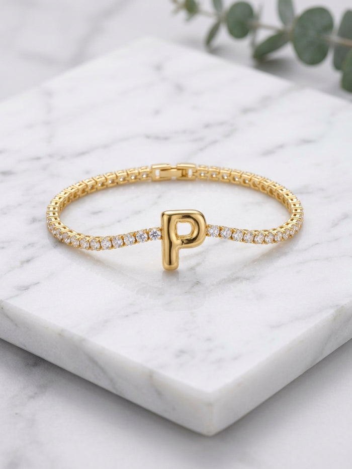 Initial Letter Stone Tennis Bracelet