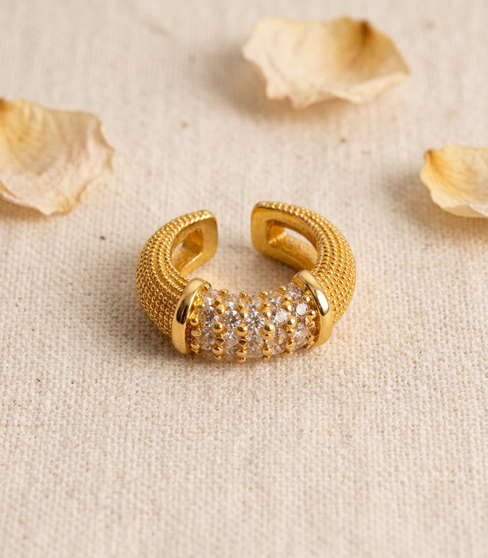 Beaded Gold Ear Cuff with Stone Cluster