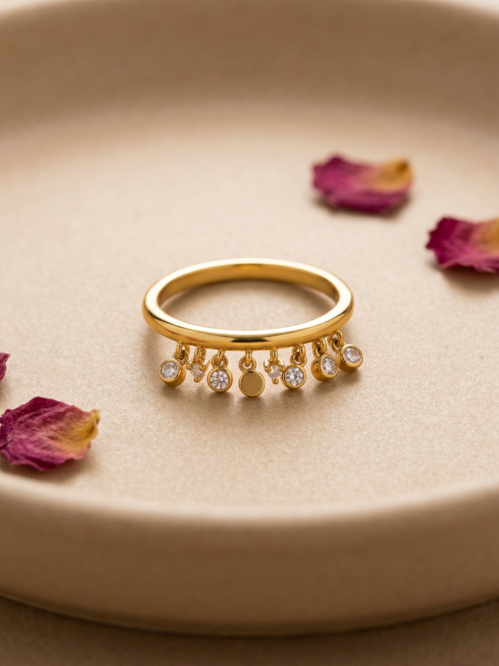 Stone Charm Dangle Gold Ring for Women